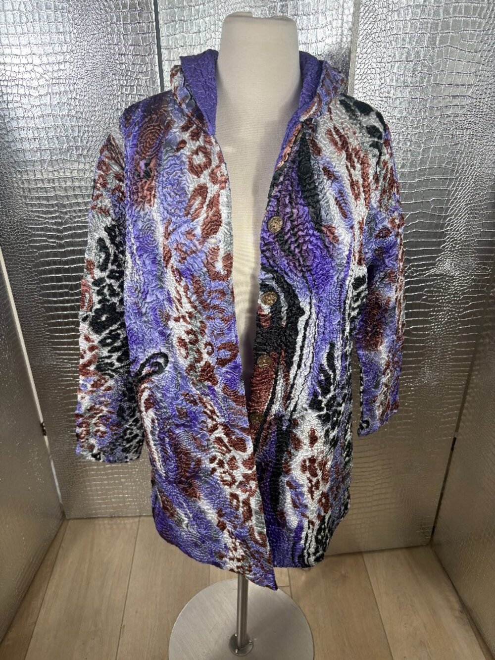ABC Collection Hooded Quilted Multi- Color Crinkle Jacket